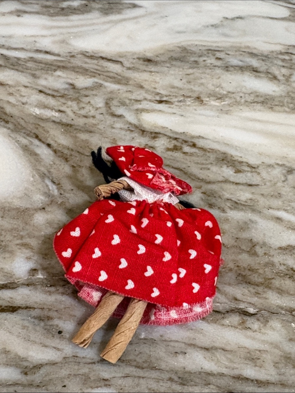 Mini Doll with Red Heart Dress & Yarn Hair - Picture 3 of 5